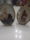 Dried Flowers With Butterflies In Gold Tone Frame With Feet Dried Flower