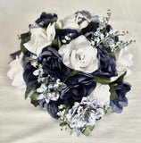 Navy & White Silk Flower Bouquet For Bride / Wedding Bouquet