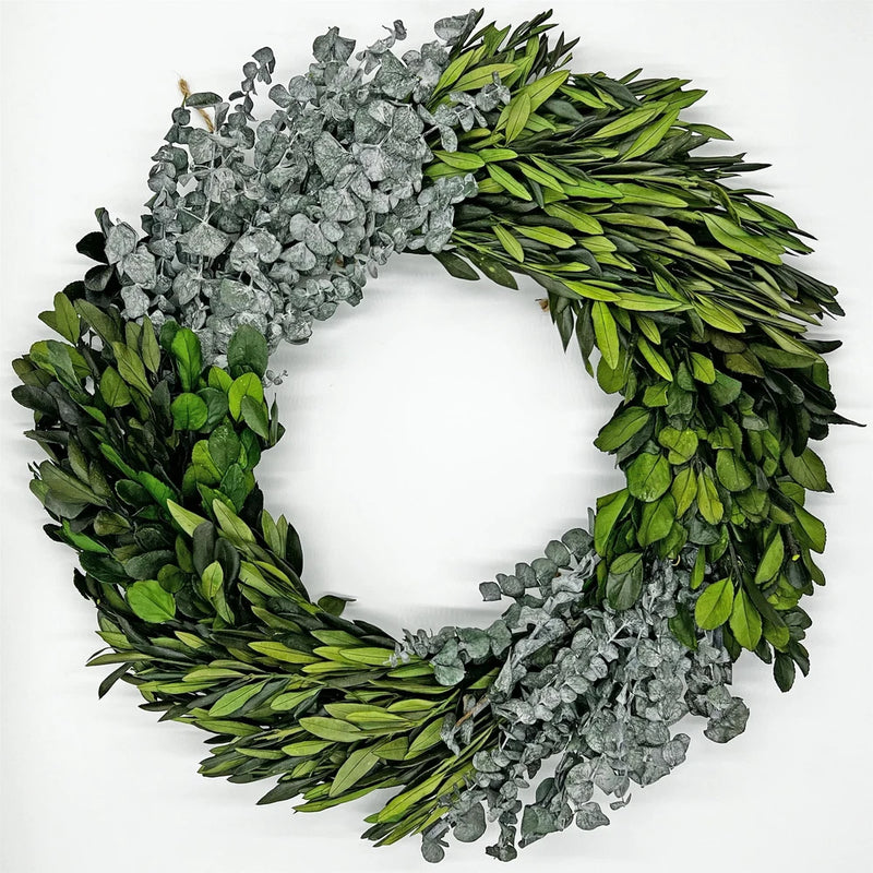Bergamo Art 21" Preserved Eucalyptus Olive Leaf and Boxwood Wreath in Green Green Plant