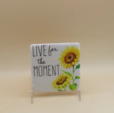 Sunflower Inspirational Ceramic Coasters Set of 4 New 4" Square CBK/Ganz Sunflower