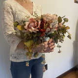 Beautiful Bridal Wedding Bouquet Budget Handmade Faux Flowers White-Pink Green Bouquet