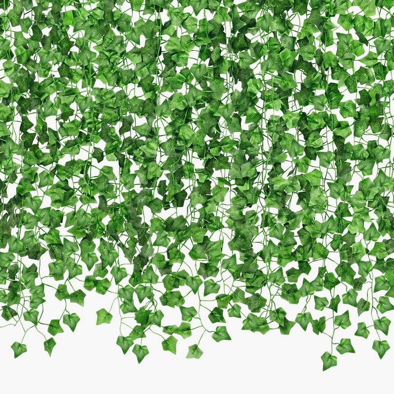 Artificial ivy vine garland with dense green leaf leaves, 16-pack length