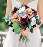 Burgundy Orange Sola Wood Bridal Bouquet Bridesmaid Artificial Wedding Flowers Hydrangea
