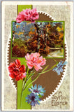 A Joyful Easter, 1910 Autumn Landscape with Pink and Blue Carnations, Postcard Carnation