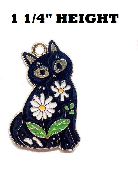 BLACK CAT DAISIES FLOWER Pendant 18" 925 Plated Sterling Silver Necklace Women Daisies