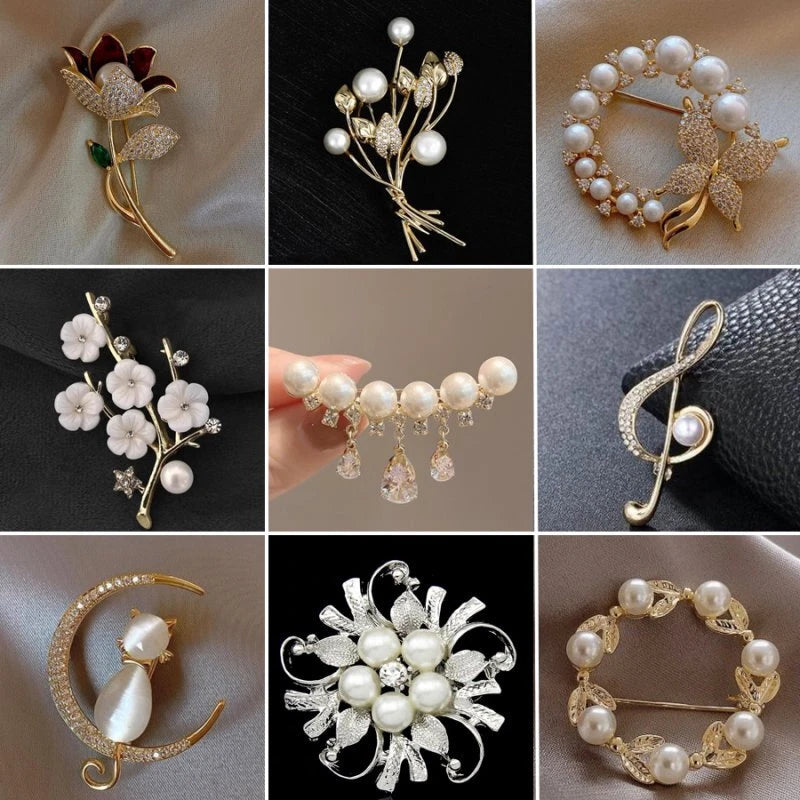 Retro Bouquet Pearl Crystal Flower Brooch Pin Women Wedding Party Jewelry Gift Bouquet