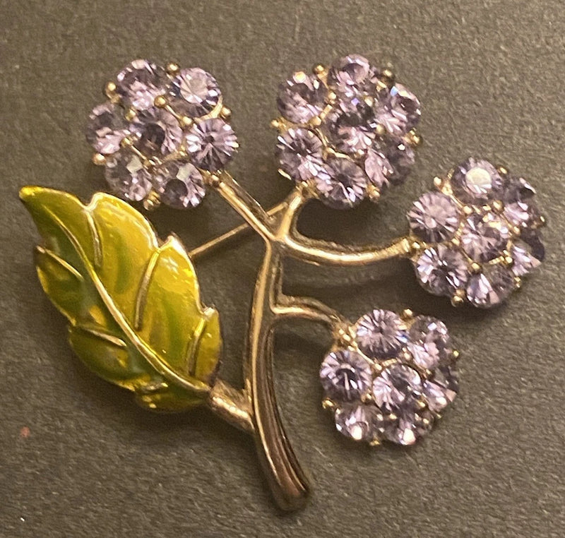Monet Vintage Purple Hydrangea Flower Brooch Enamel Leaf 1960s. Hydrangea