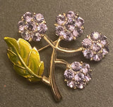 Monet Vintage Purple Hydrangea Flower Brooch Enamel Leaf 1960s. Hydrangea