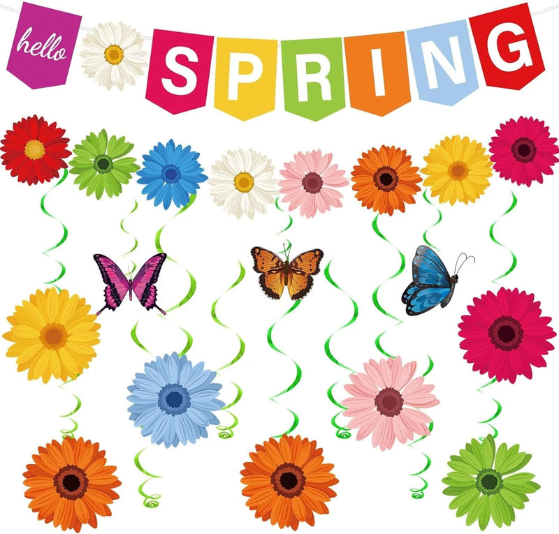 Hello Spring Paper Flower Banner Spring Sunflower Hanging Swirl Decoration Flora Sunflower
