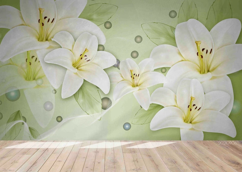 3D Hand Drawn Lily Flower Self-adhesive Removable Wallpaper Murals Wall 277 Lily