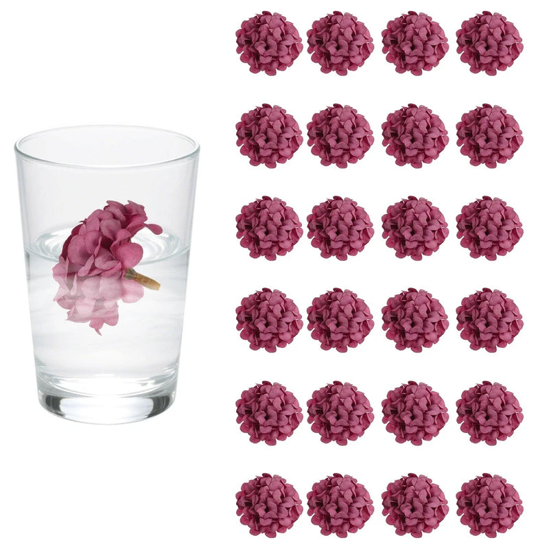 24Pcs Floating Flowers for Centerpieces Wedding, Red Bean Paste Hydrangea Hydrangea