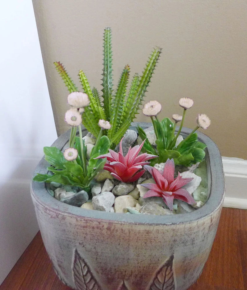5 Artificial Mini Purple Flower With Succulents Plants (#11C) Green Plant
