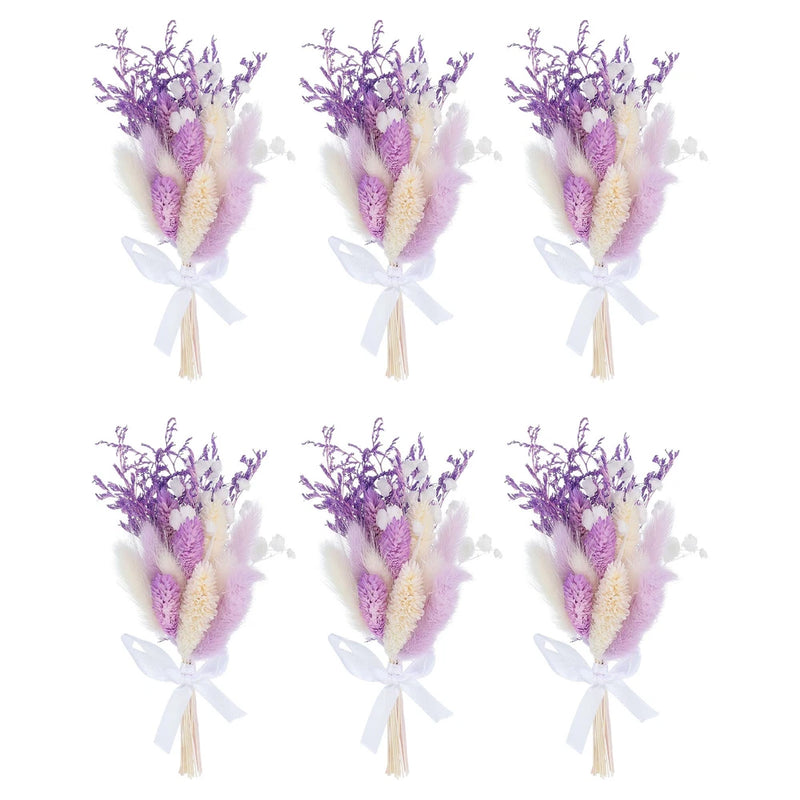 6 Pcs Mini Pampas Grass Dried Flower Bouquet Boho DIY Gift Purple Dried Flower