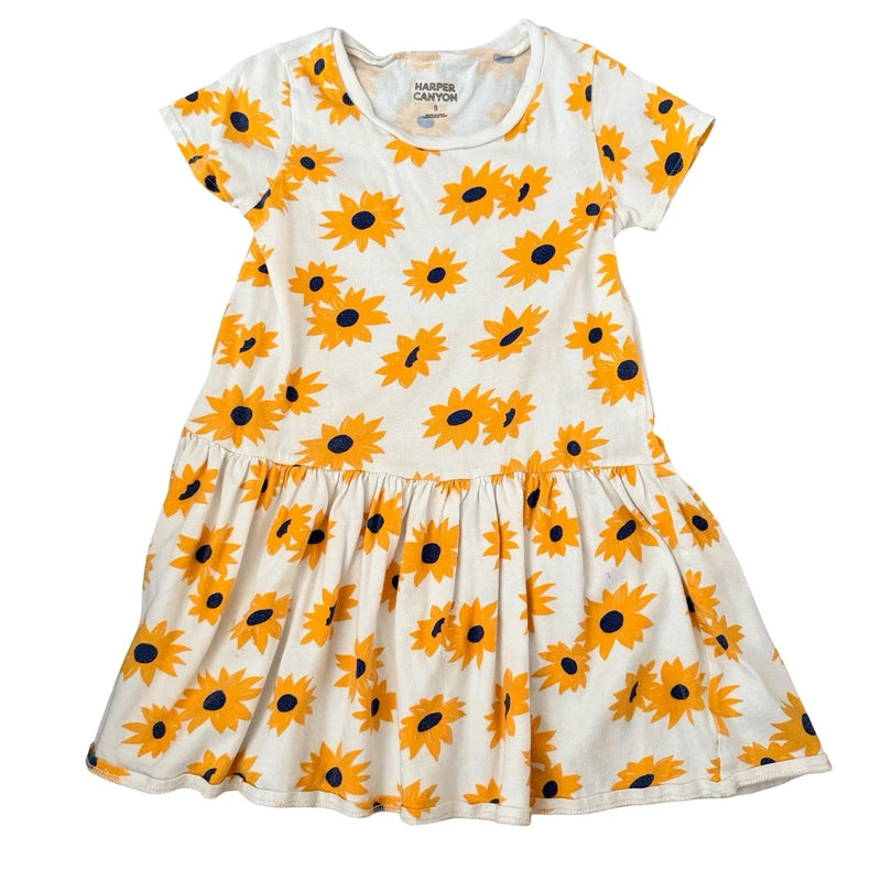 Harper Canyon Sunflower Dress White Yellow Floral Knit Girls Size 5 Sunflower