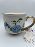Chinoiserie Hoxtensia Hydrangeas Floral Mug 18oz by Petal Pearl Gold Rim B73 Hydrangea
