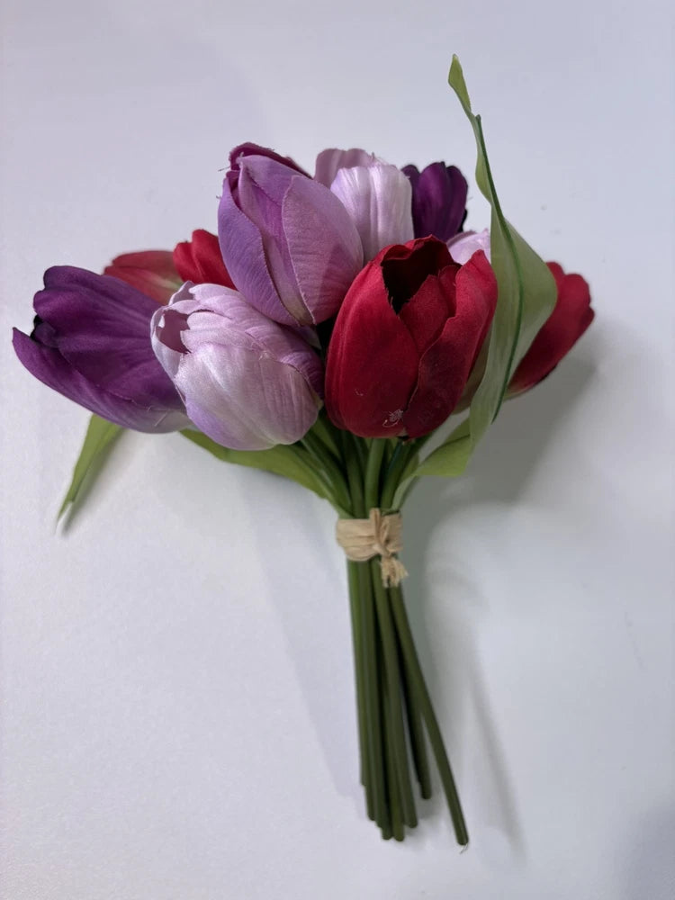 Hallmark Silk Bridal Wedding Easter Spring Bouquet 9"L Tulip Red Purple Lavender Bouquet