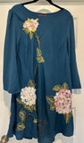 Anthropologie Varun Bahl Hydrangea Floral Dress Blue  Applique Embroidery Sz 12 Hydrangea