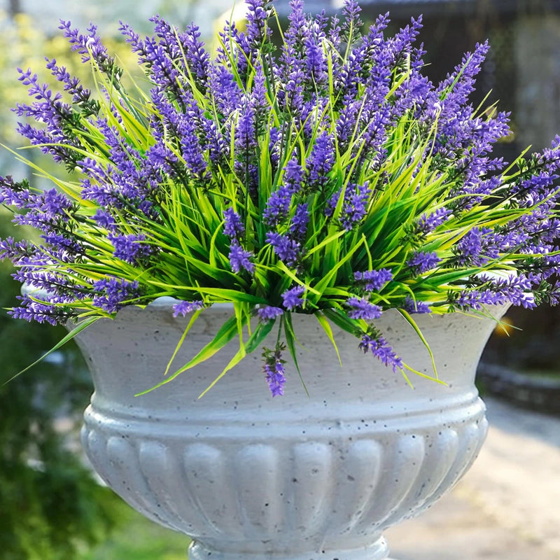 22 Pcs Artificial Outdoor Flowers UV Resistant Lavender Fake Greenery Plants ... Green Plant