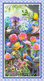 Flowers Birds Fabric 23" Panel Floral Hydrangea Garden Digital Studio E Cotton Hydrangea
