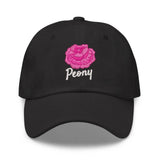 Peony peonies flower embroidered black cotton cap hat, Mother's Day gift cap hat Peony
