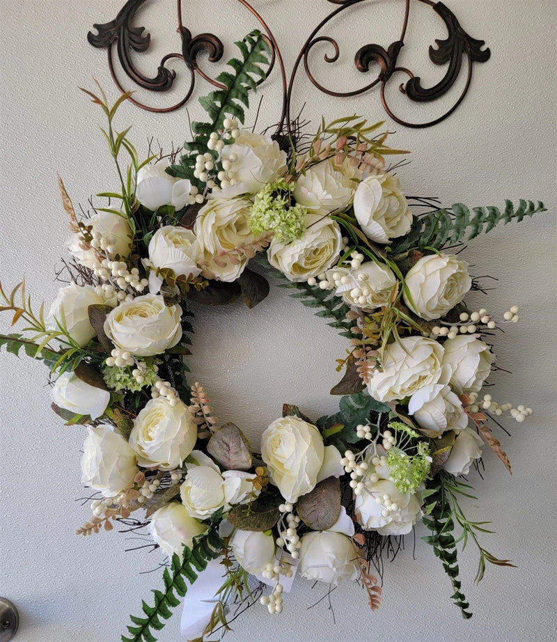 Victorian Trading Co White Provence Peony & Rose Floral Wreath 34a Peony