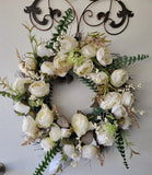 Victorian Trading Co White Provence Peony & Rose Floral Wreath 34a Peony