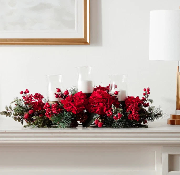 Nearly Natural 4659 Hydrangea Holiday Candelabrum Centerpiece Hydrangea