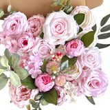 Blush Pink Artificial Flowers Combo Box Set Light Pastel Silk Roses with Stem... Hydrangea