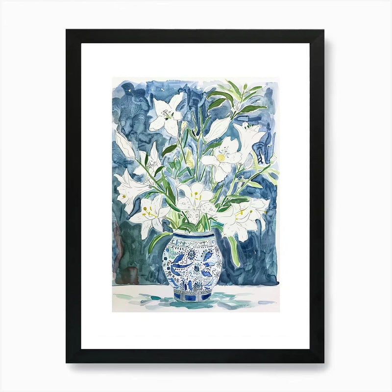 White Lilies Flower Poster Art Prin Framed Wall Art Poster Canvas Print Picture Lily