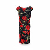 Dolce & Gabbana Red Carnation Floral Ruched Dress Black Polka Dot Size 48 Italy Carnation