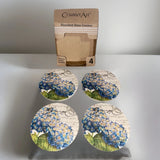 Hydrangea Floral Absorbent Stoneware Coasters Box Set of 4 Made In USA Hydrangea