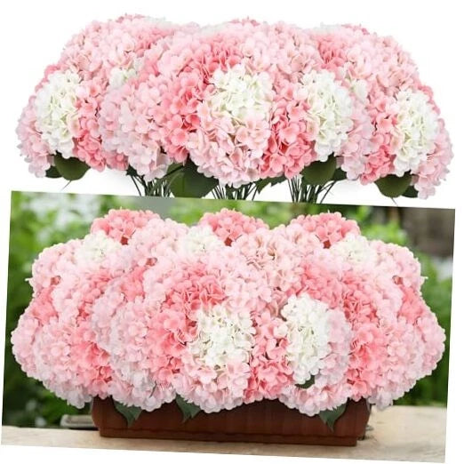 6 Bundles Hydrangea Artificial Flowers Bulk 30 Heads 20'' Faux Fake Pink Hydrangea