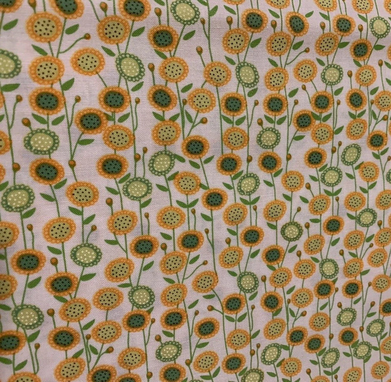 Sunflower Fabric By Wendy Bentley & Timeless Treasures Orange Green White BTHY Flowering Plants