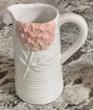 Contemporary White FTD Pitcher Vase w/Pink 3D Hydrangea 7.5ÓHx4.5ÓW Hydrangea