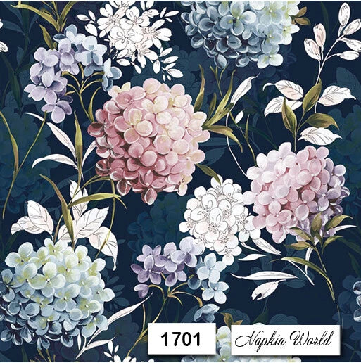 (1701) TWO Individual Paper LUNCHEON Decoupage Napkins - HYDRANGEA BLOOMS FLOWER Hydrangea