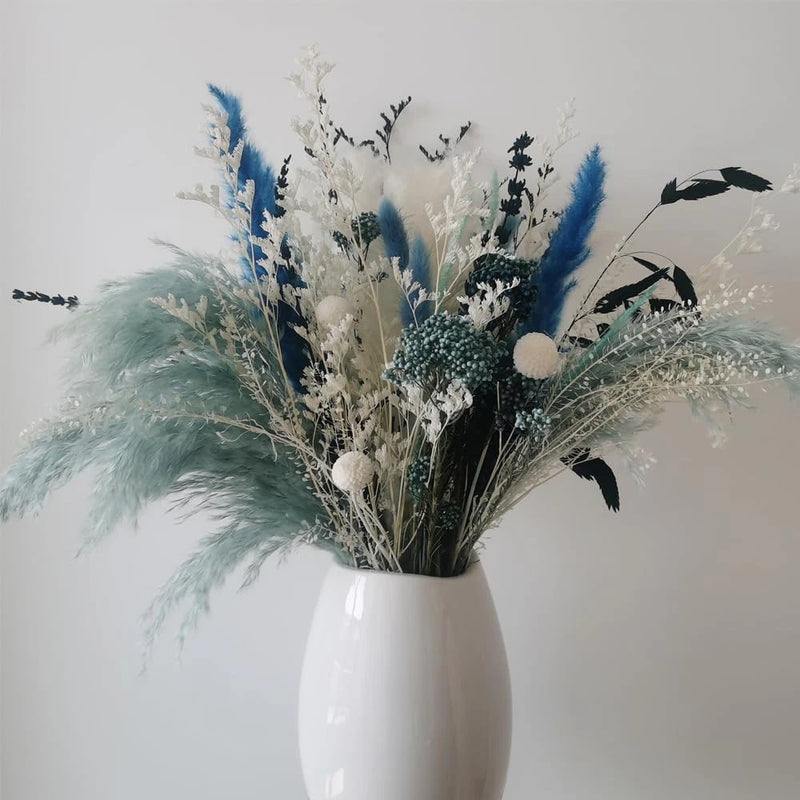 Natural Dried Pampas Grass Bouquet, 17" Blue Pampas Grass, Lavender Decor, Bohem Pampas Grass