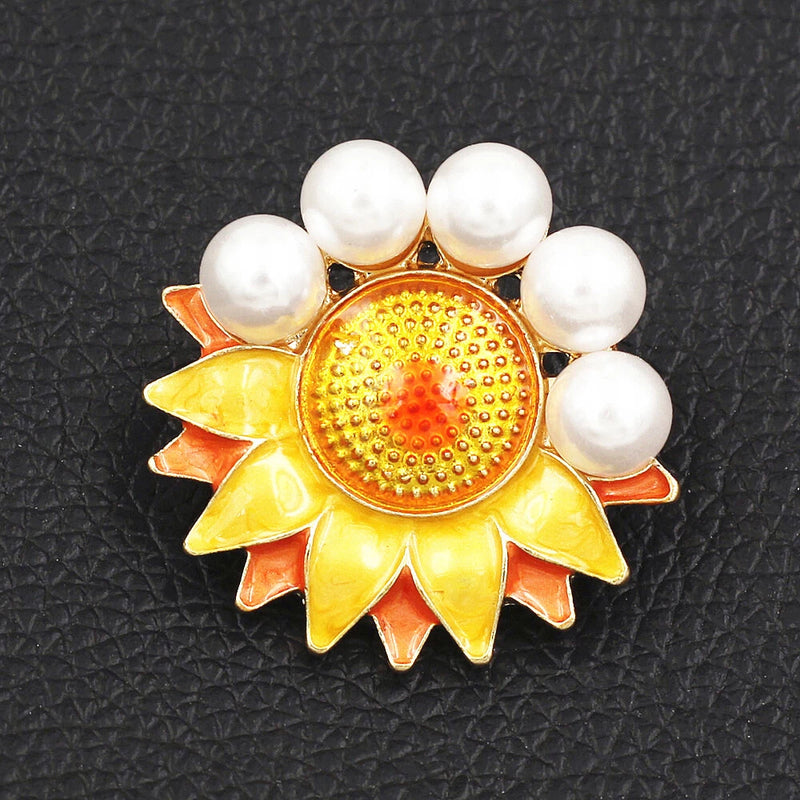 Fashion Yellow & Orange Enamel Pearl Sunflower Islamic Pattern Charm Brooch Pin Sunflower