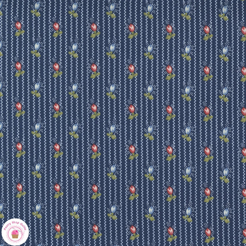 Moda NEWPORT 14931 16 Navy Blue Floral Stripe MINICK & SIMPSON Quilt Fabric Flowering Plants