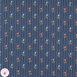 Moda NEWPORT 14931 16 Navy Blue Floral Stripe MINICK & SIMPSON Quilt Fabric Flowering Plants