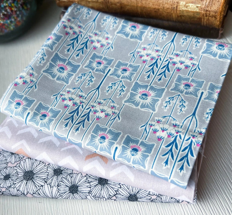 Cotton Fabric 1/2 yard sampler pack Lot of 3 Blue Floral For Quilting Crafting Flowering Plants