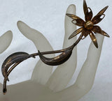 VINTAGE COPPER AESTHETIC FLOWER SUNFLOWER DAISY BROOCH PIN 4" LONG Sunflower