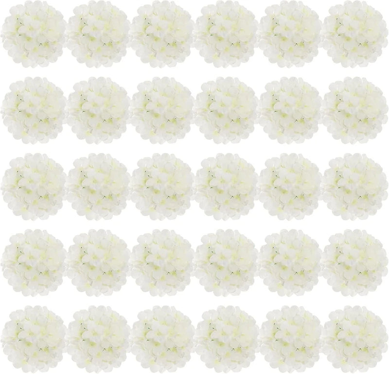 JPSOR 30pcs Artificial Hydrangea Silk Flower Heads with Stems, Fake (WHITE) NEW Bouquet