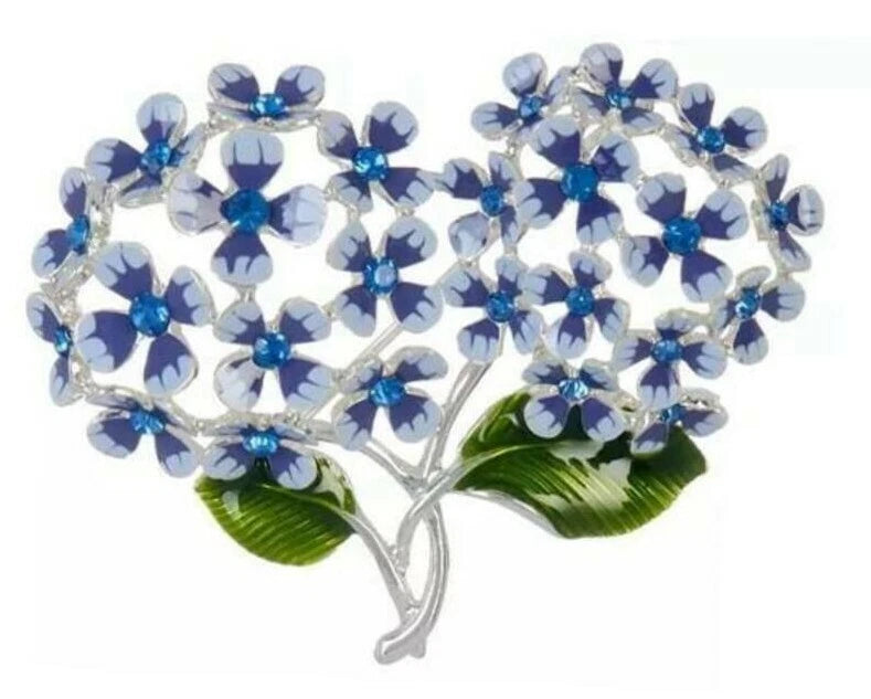 Napier Blue Hydrangea Flower Rhinestones Silver Tone Pin Brooch Floral w Box NEW Hydrangea