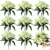 8pcs Artificial Lily Bouquets Easter Faux Tiger Lilies Fake Spring Flowers wi... Lily