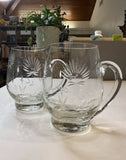 2 Bohemian Cut Glass Mugs Tankards Sunflower Flower Design Sunflower