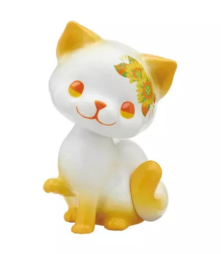 White mini cat figure with yellow ears, orange face accents, and sunflower pattern on head