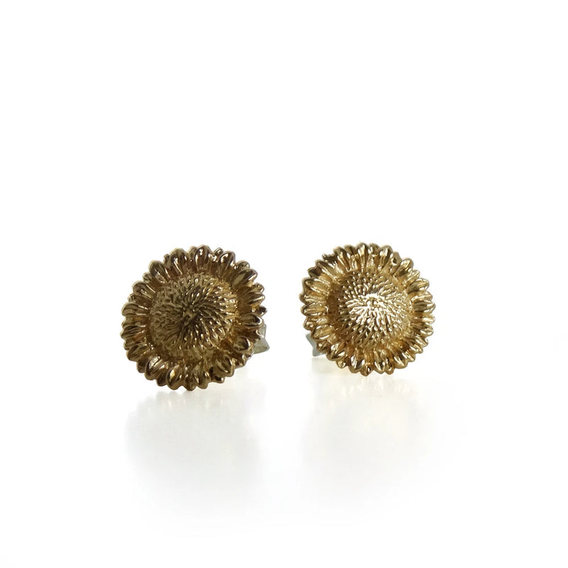 Bronze sunflower stud post earrings with textured flower centers, 10x10mm
