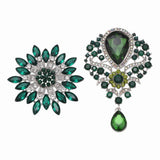Rhinestone Flower Brooch Pins Set, Sunflower & Tear Drop Brooch, Green Sunflower
