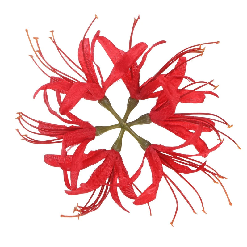 Artificial red spider lily flower head with long fringed petals