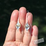 925 Sterling Silver Calla Lily Drop Earrings with Natural White Pearl Handmade Lily